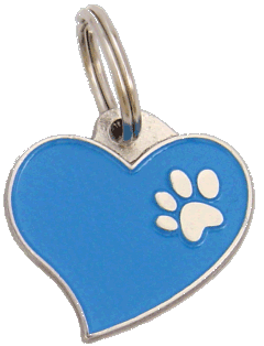 Coração azul <br> (placa de identificação para cães, Gravado incluído)